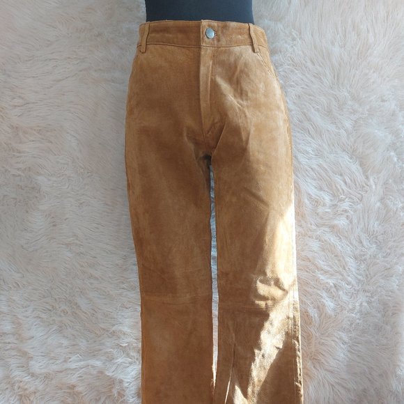 Fair Weather Women's Tan Genuine Suede Leather Wide Legs Boot Cut Pants Size: 10 - Picture 2 of 9